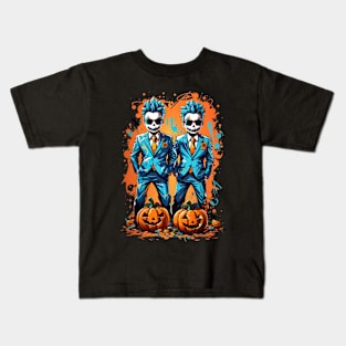 Ghoulish Grins & Halloween Pumpkin Twins Kids T-Shirt